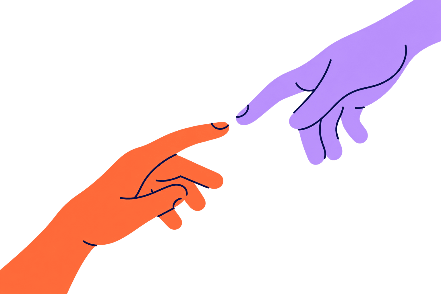 Two colorful hands reaching toward each other